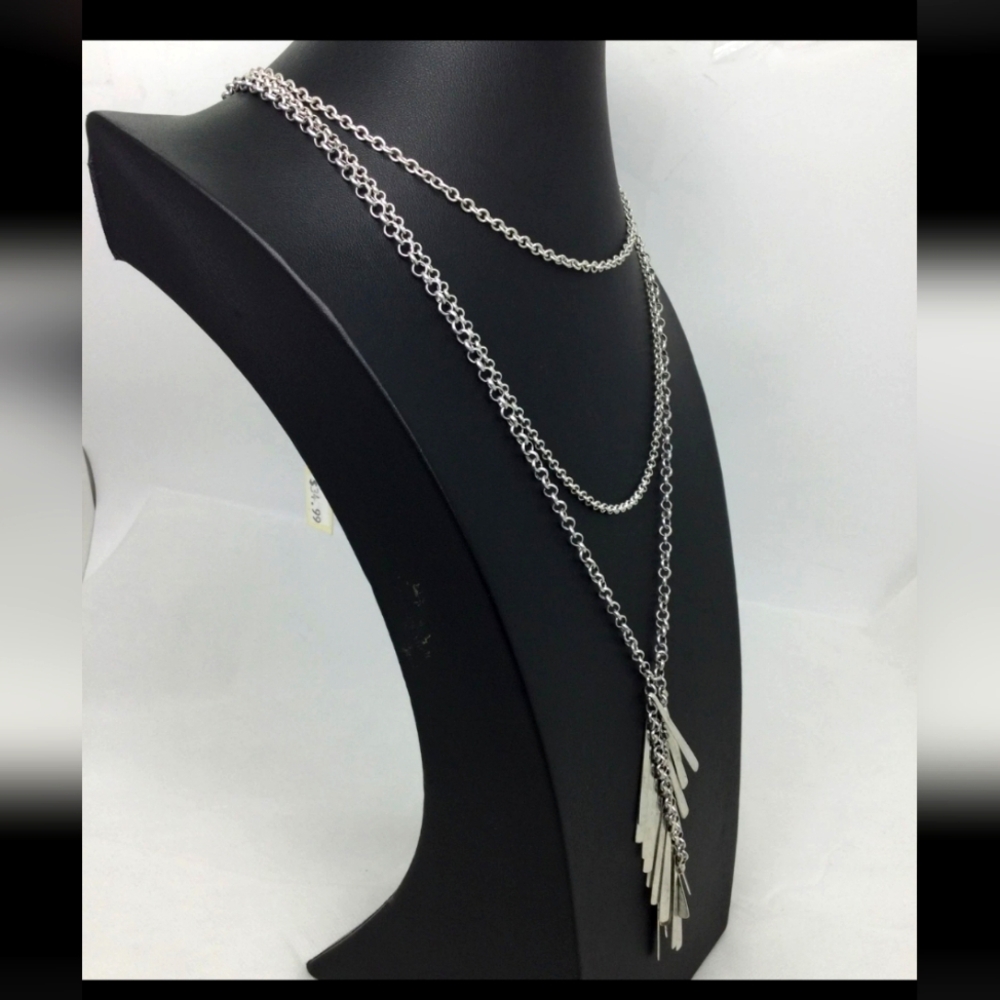 Lucky Brand Silvertone Layered Chain Necklace NWT 26"